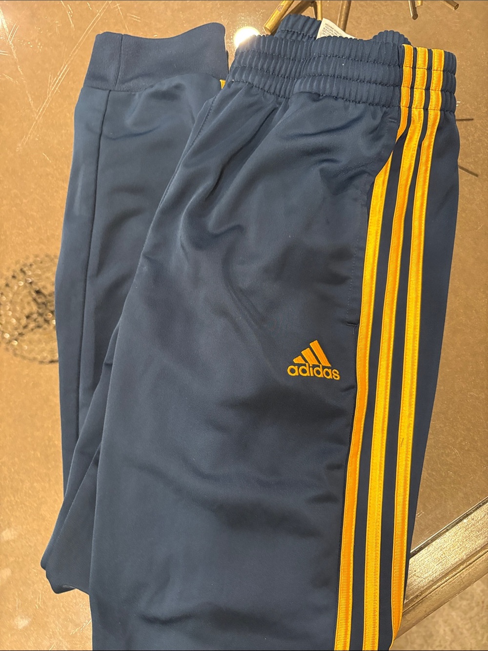 adidas Navy Track Pants with Gold Stripes